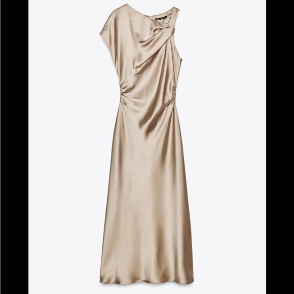 ❤️ As Is - BNWOT Zara Draped Elegant Satin MIDI Dress size L - Picture 3 of 9